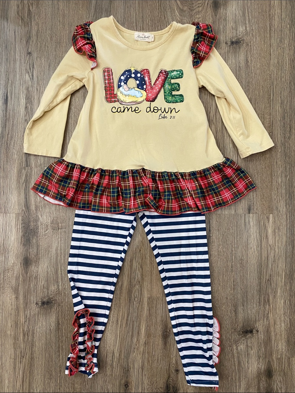 Kids 'Love Came Down' Cream Plaid Ruffle Matching Set